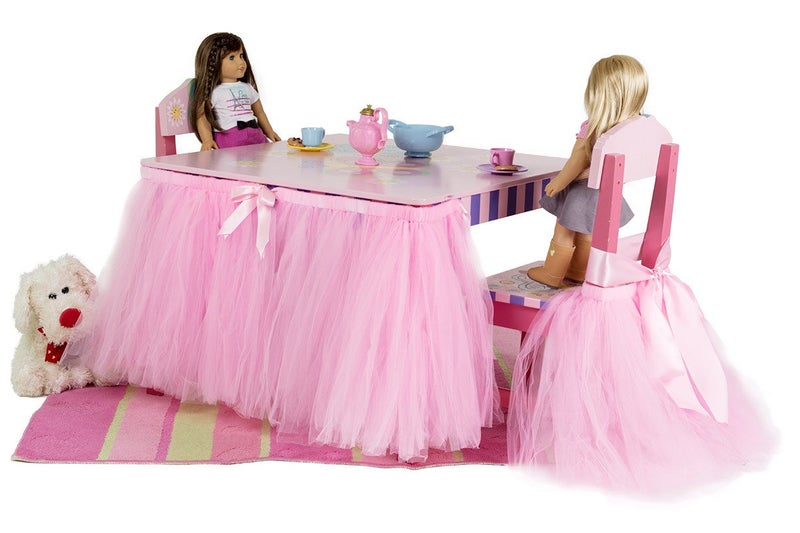 FLYPARTY Handmade Tulle Tutu Chair Skirt with Sash Bow for Party Wedding Baby Shower Home Decoration (Pink) - Image 3